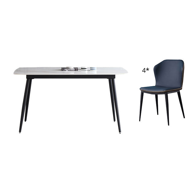 Mesa de comedor de piedra sinterizada de estilo contemporáneo con mesa fija blanca y base de 4 patas