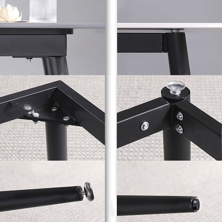Mesa de comedor de piedra sinterizada de estilo contemporáneo con mesa fija blanca y base de 4 patas