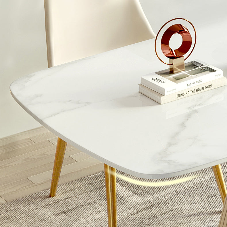 Contemporary Style Sintered Stone Dining Table with White Fixed Table and Pedestal Base