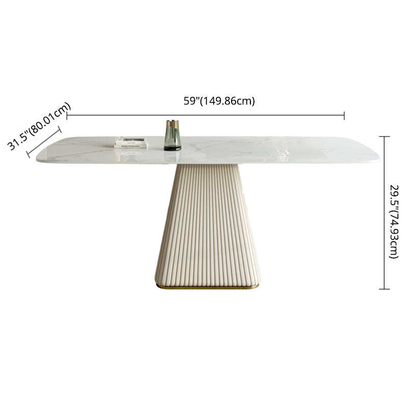 Mesa de comedor de piedra sinterizada de estilo contemporáneo con mesa fija blanca y base de pedestal