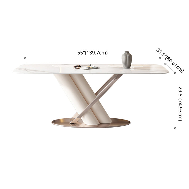 Zeitgenössischer Stil Sintered Stone Esstisch mit weißem festem Tisch und Trestle -Basis