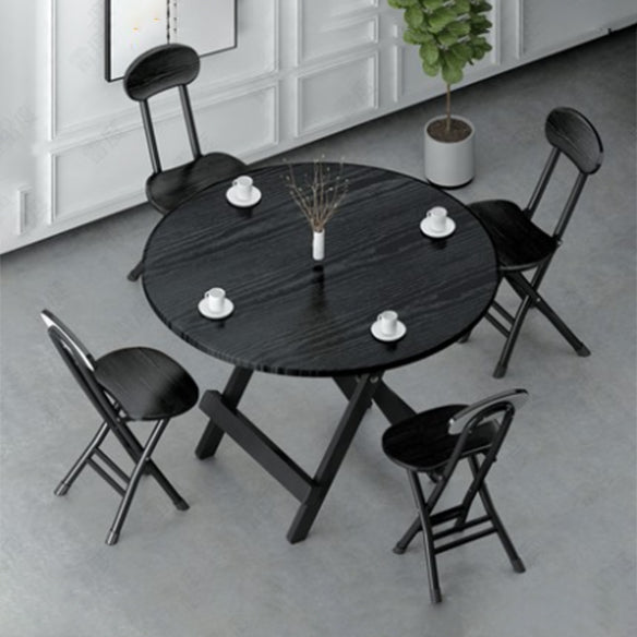 Contemporary Style Traditional Height Dining Set with Black Folding Table and Chairs