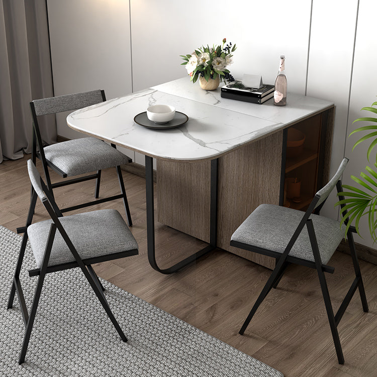 Modern Style Traditional Height Dining Set with Drop Leaf Table and Trestle Base