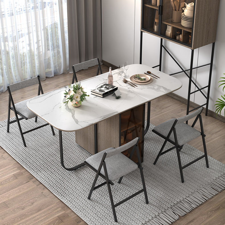 Modern Style Traditional Height Dining Set with Drop Leaf Table and Trestle Base