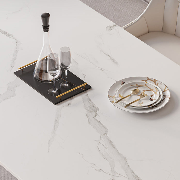 Minimalist Style Dining Set with Rectangle Shape Table and Upholstered Chairs