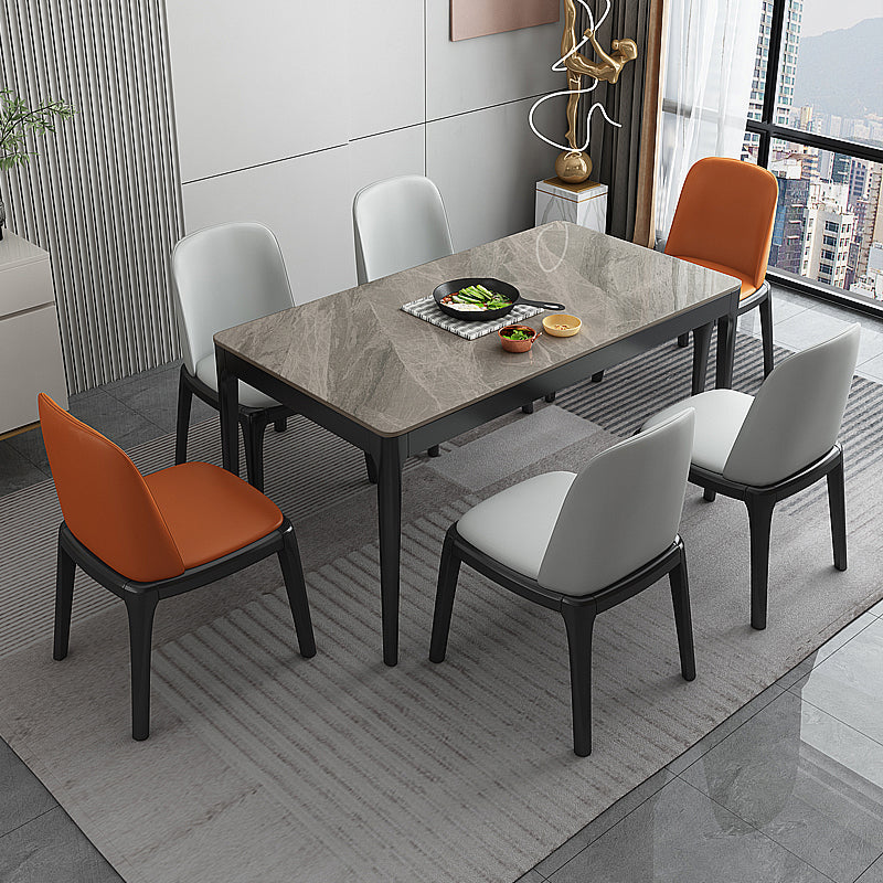 Dining Table Sets Contemporary with Sintered Stone Table and Cushion Chairs