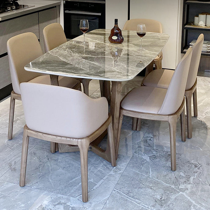 Minimalist Style Table Set with Sintered Stone Table and Upholstered Chairs