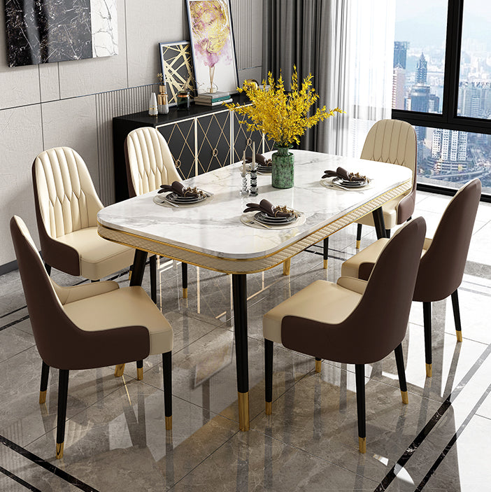 Contemporary Dining Table Sets with Sintered Stone Table and Cushion Chairs