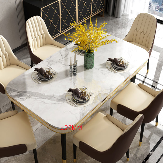 Contemporary Dining Table Sets with Sintered Stone Table and Cushion Chairs