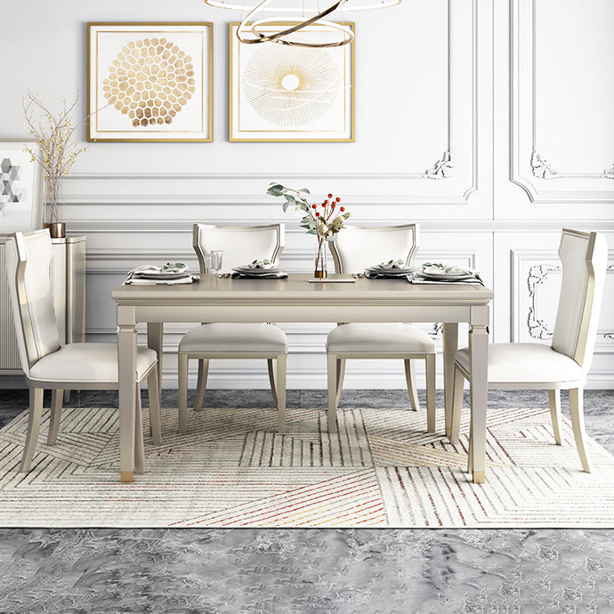 Modern Golden Wood Table Set of 5/7 with Rectangle Table Dining Set with Leather Chairs