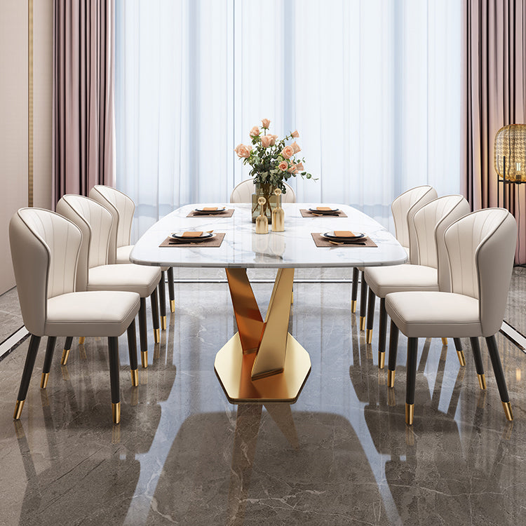 Modern Marble Table Set of 5/7 with Rectangle Table Dining Set with PU Leather Chairs