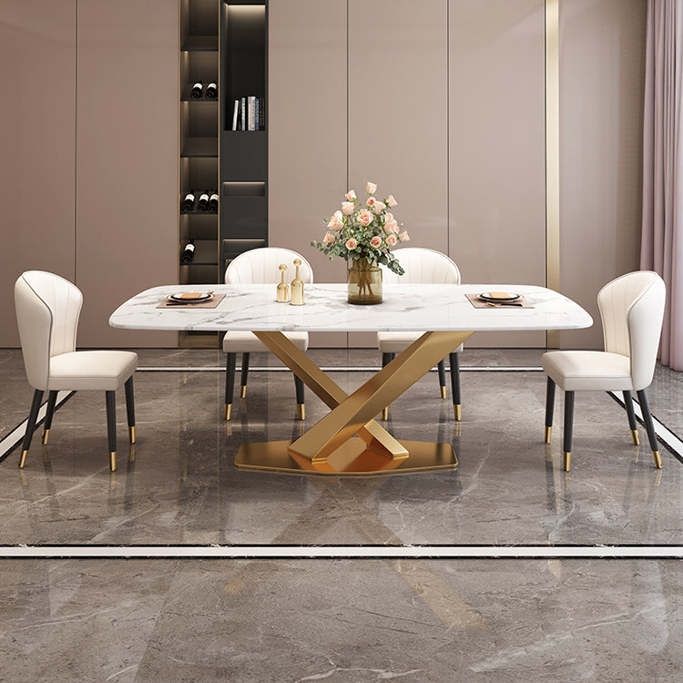 Modern Marble Table Set of 5/7 with Rectangle Table Dining Set with PU Leather Chairs