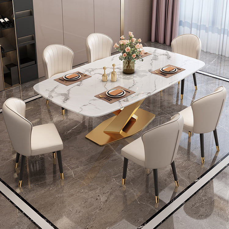 Modern Marble Table Set of 5/7 with Rectangle Table Dining Set with PU Leather Chairs