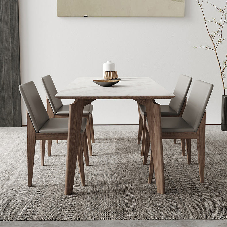 Minimalist Rectangle Sintered Stone Dining Table for 4/ 6with Wooden Base Dining Set for Restaurant