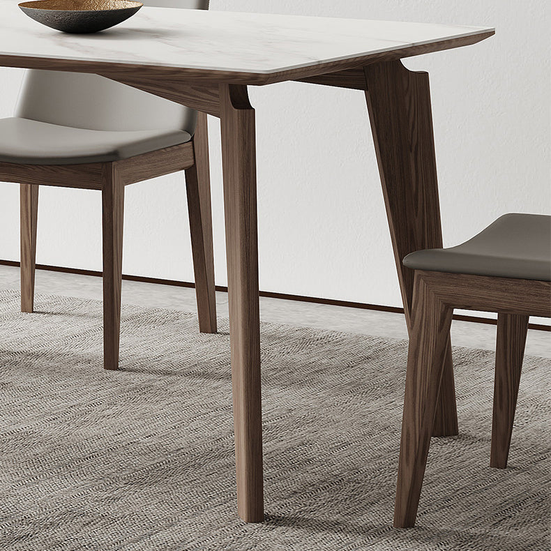 Minimalist Rectangle Sintered Stone Dining Table for 4/ 6with Wooden Base Dining Set for Restaurant