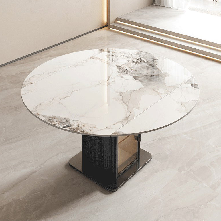 Nordic Sintered Stone Table Set of 5/7 with Round Table Foldable Dining Set with Leather Chairs