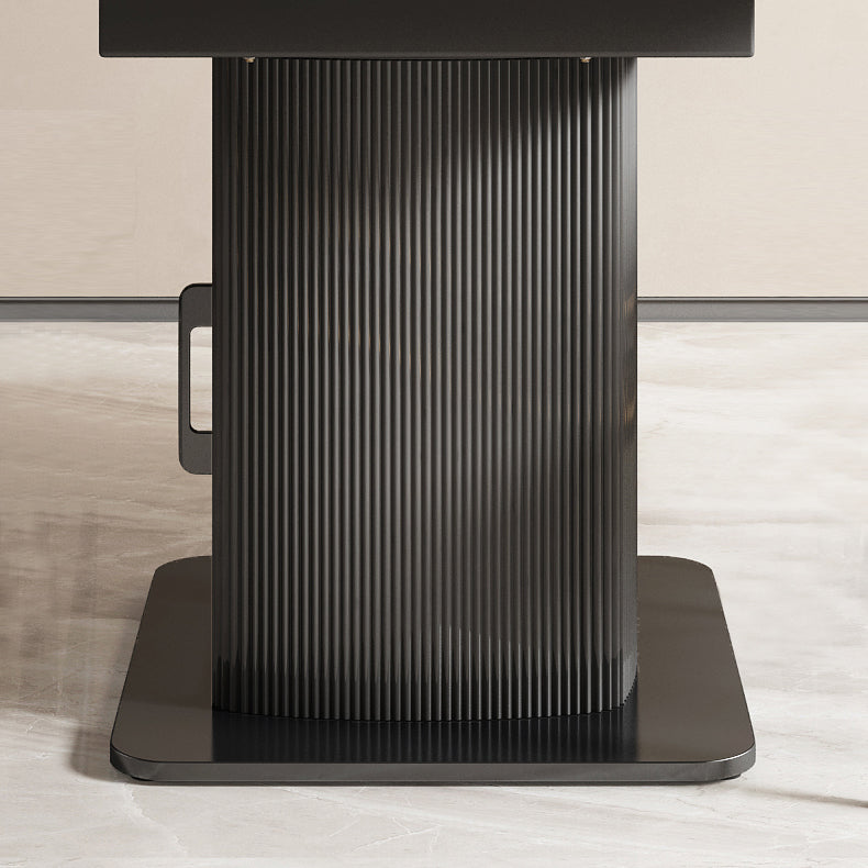 Nordic Sintered Stone Table Set of 5/7 with Round Table Foldable Dining Set with Leather Chairs