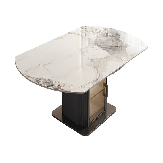 Nordic Sintered Stone Table Set of 5/7 with Round Table Foldable Dining Set with Leather Chairs