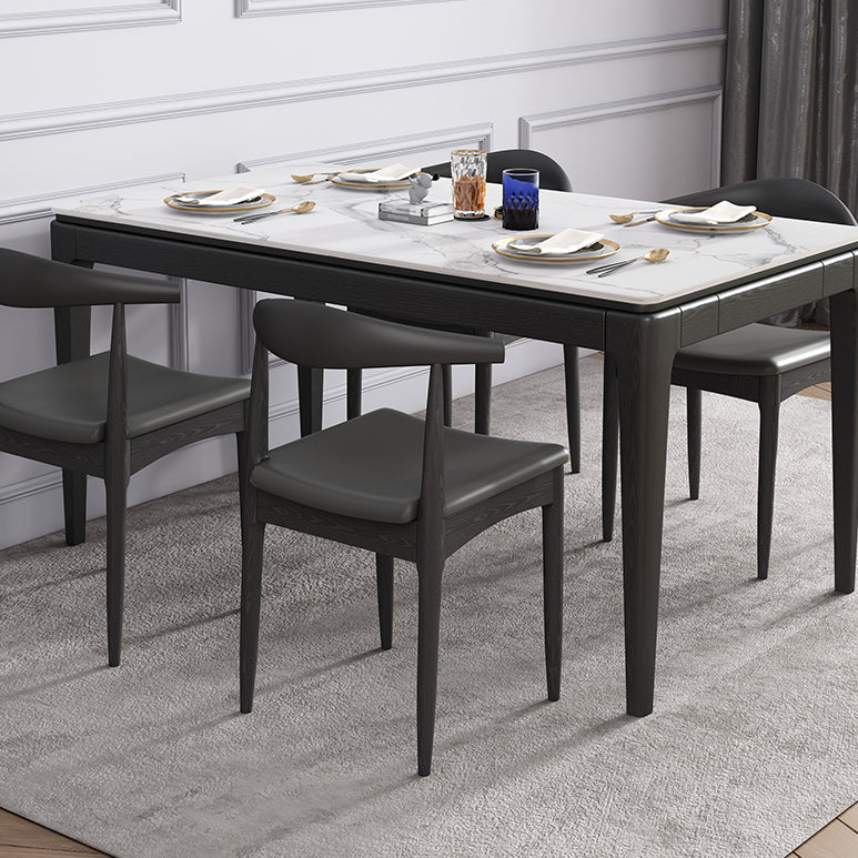 Modern White & Black Sintered Stone Dining Set Rectangle Shape Standard Dining Set for Kitchen