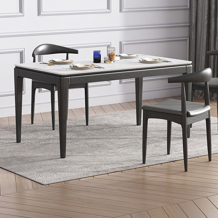 Set de comedor de piedra sinterizada blanca y negra moderna forma rectángulo de comedor estándar para cocina