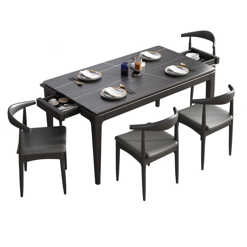 Modern White & Black Sintered Stone Dining Set Rectangle Shape Standard Dining Set for Kitchen