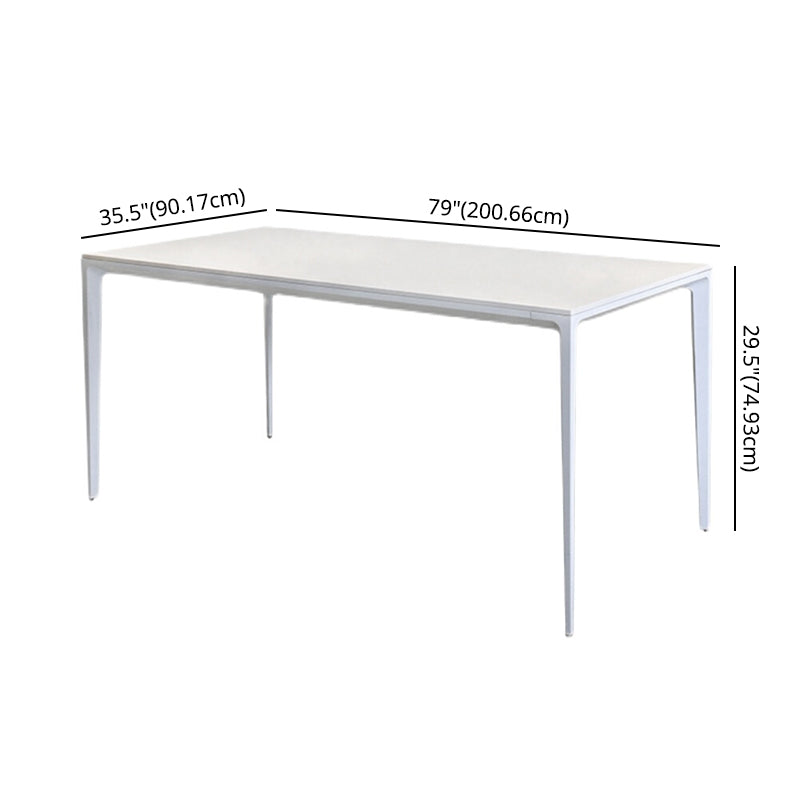 Contemporary Sintered Stone Top Kitchen Dining Set Rectangle Shape Standard Dining Set in White