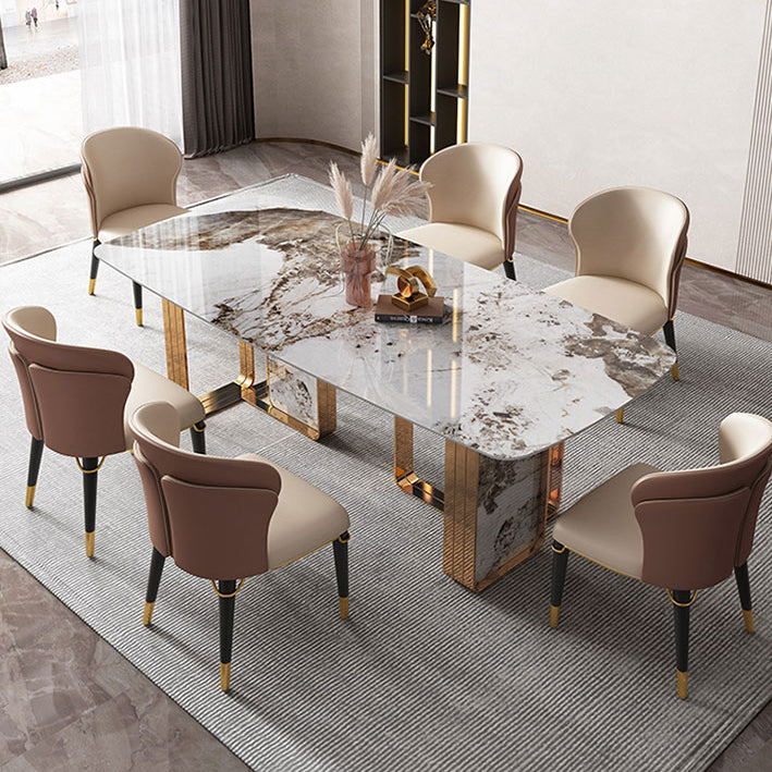 Modern Rectangle Shape Sintered Stone Top Dining Set White Kitchen Dining Set with Double Pedestal
