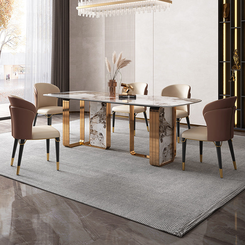 Conjunto de comedor de cocina de piedra sinterizada de forma rectangular moderna juego de comedor de cocina blanca con pedestal doble