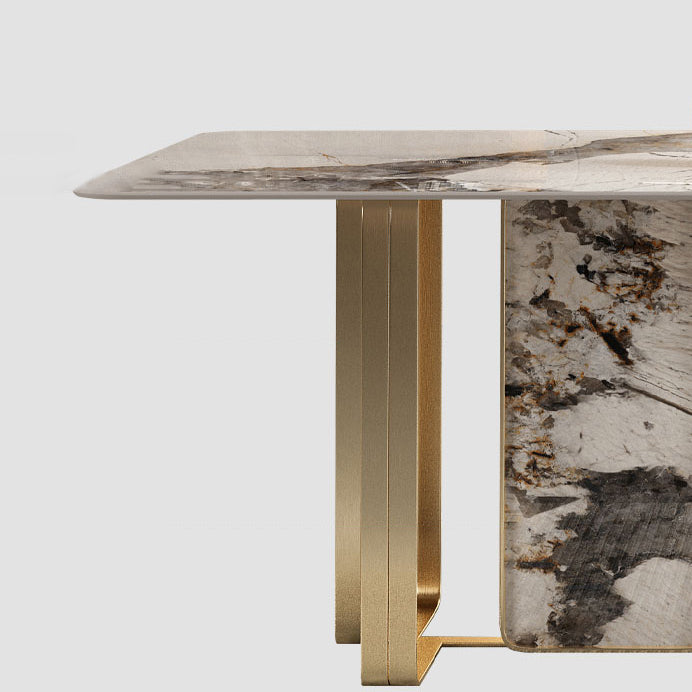 Conjunto de comedor de cocina de piedra sinterizada de forma rectangular moderna juego de comedor de cocina blanca con pedestal doble