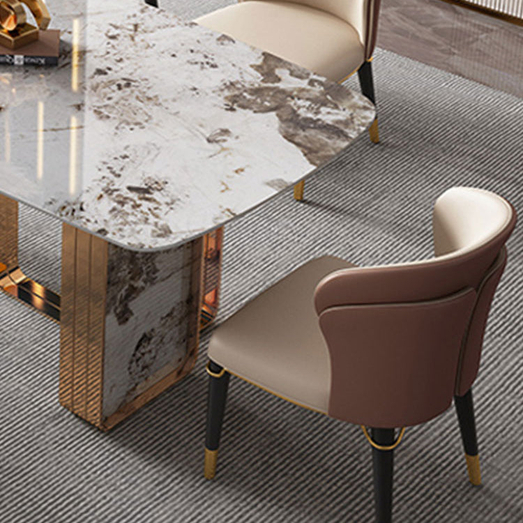 Conjunto de comedor de cocina de piedra sinterizada de forma rectangular moderna juego de comedor de cocina blanca con pedestal doble