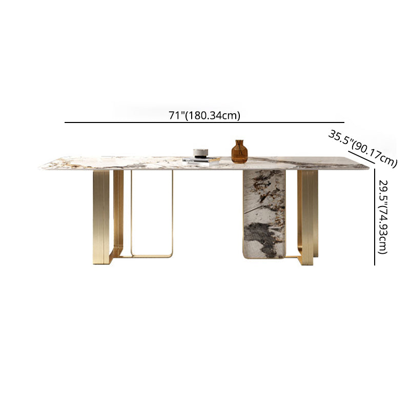 Conjunto de comedor de cocina de piedra sinterizada de forma rectangular moderna juego de comedor de cocina blanca con pedestal doble