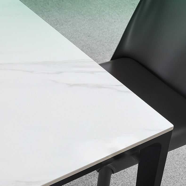 Standardhöhe Sintered Stone Top Ess -Set mit 4 schwarzen metallischen Beinen für Essmöbel