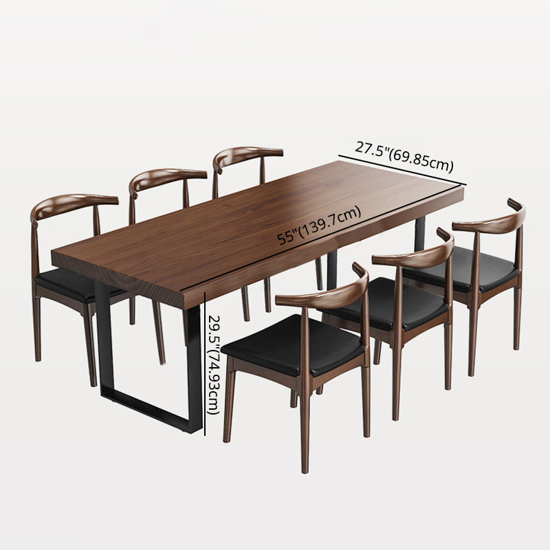 Modern Style Solid Wood Dining Table Rectangular Dining Table with Metal Base