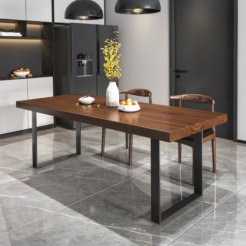 Modern Style Solid Wood Dining Table Rectangular Dining Table with Metal Base