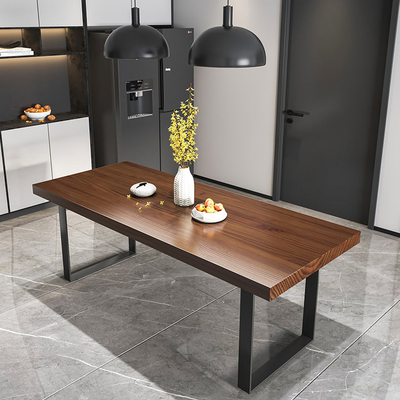 Modern Style Solid Wood Dining Table Rectangular Dining Table with Metal Base
