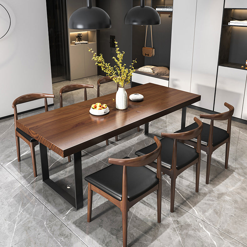 Modern Style Solid Wood Dining Table Rectangular Dining Table with Metal Base