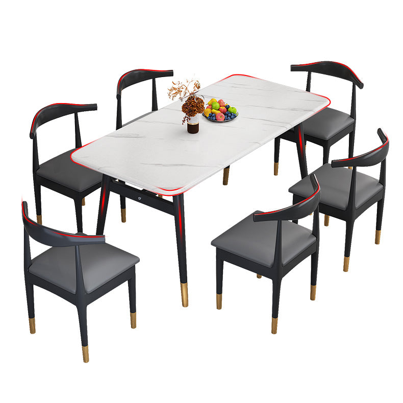 Juego de comedor de comedor de piedra sinterizada rectangular escandinavo con 4 patas base