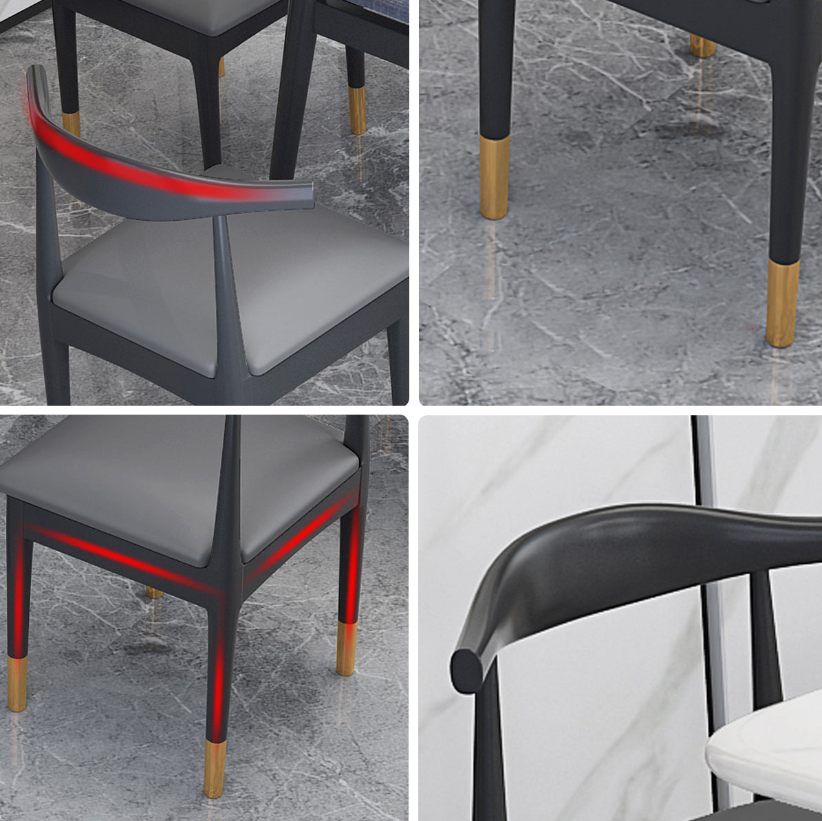 Juego de comedor de comedor de piedra sinterizada rectangular escandinavo con 4 patas base