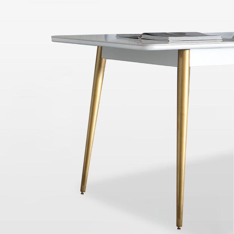 Scandinavian Style Sintered Stone Rectangle Dining Set with 4 Gold Legs Base