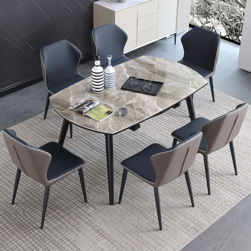 Modern Metal Dining Room Set Standard Height Black Legs Dining Set with Rectangle Table
