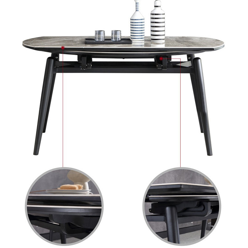 Modern Metal Dining Room Set Standard Height Black Legs Dining Set with Rectangle Table