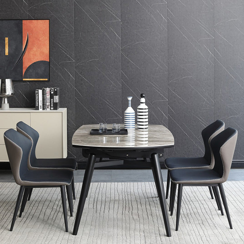 Modern Metal Dining Room Set Standard Height Black Legs Dining Set with Rectangle Table