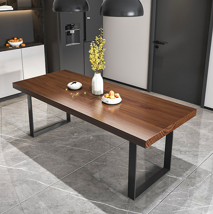 Industrial Style Solid Wood Dining Set with Fixed Table and Double Pedestal Base