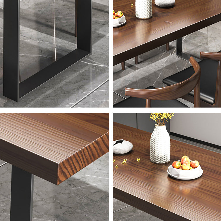 Industrial Style Solid Wood Dining Set with Fixed Table and Double Pedestal Base