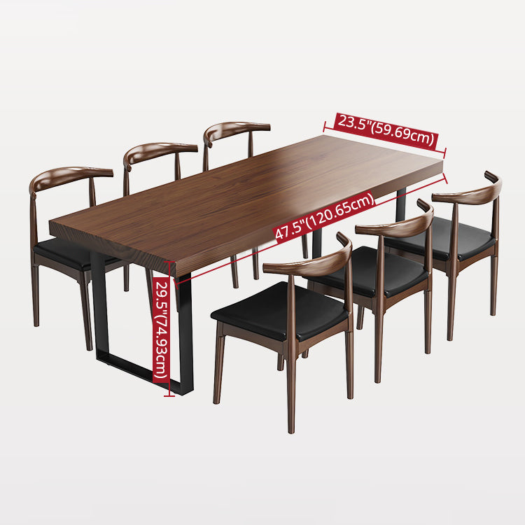 Industrial Style Solid Wood Dining Set with Fixed Table and Double Pedestal Base
