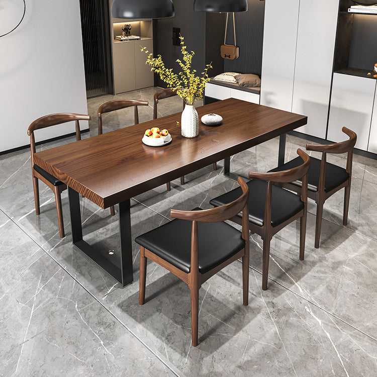 Industrial Style Solid Wood Dining Set with Fixed Table and Double Pedestal Base