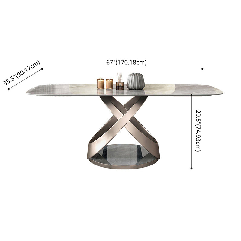 Modern Style Traditional Height Dining Set with Grey Fixed Rectangle Shape Table and Trestle Base