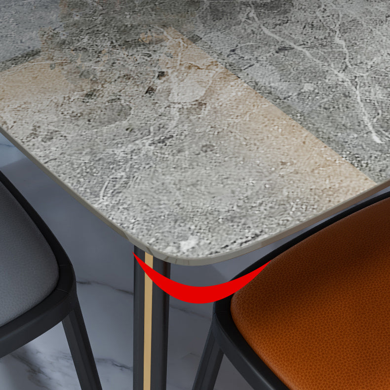 Minimalist Style Traditional Height Dining Set with Fixed Table and 4 Black Legs Base