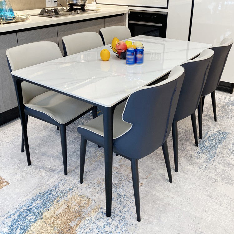 Modern Style Traditional Height Dining Set with White Fixed Table and 4 Black Legs Base