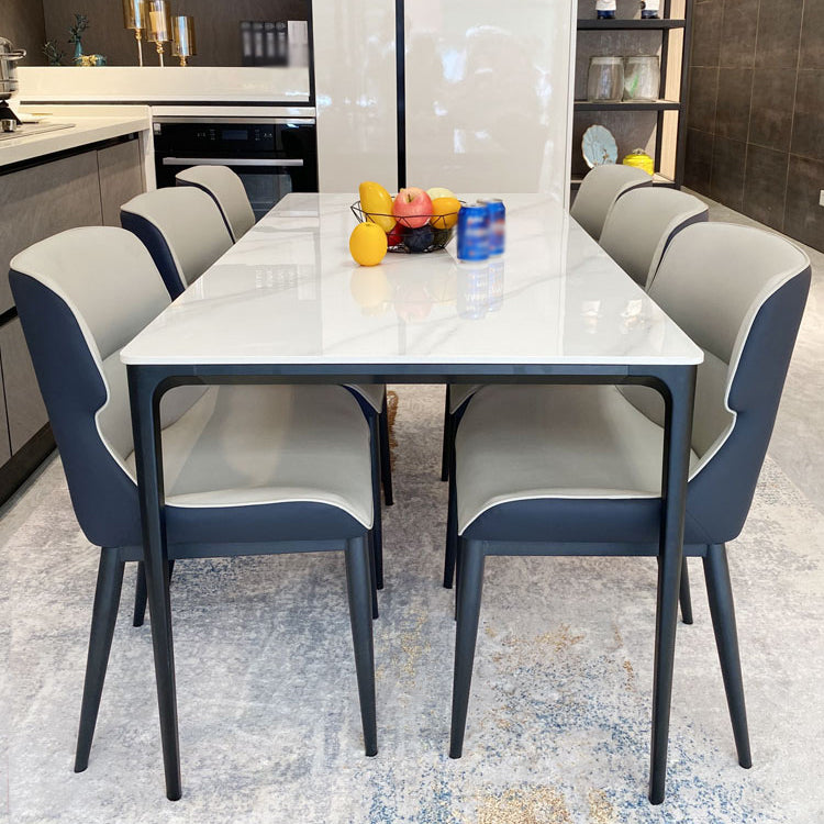 Modern Style Traditional Height Dining Set with White Fixed Table and 4 Black Legs Base